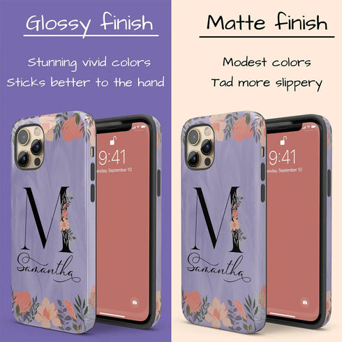 Floral Purple Monogram Custom Name iPhone Case